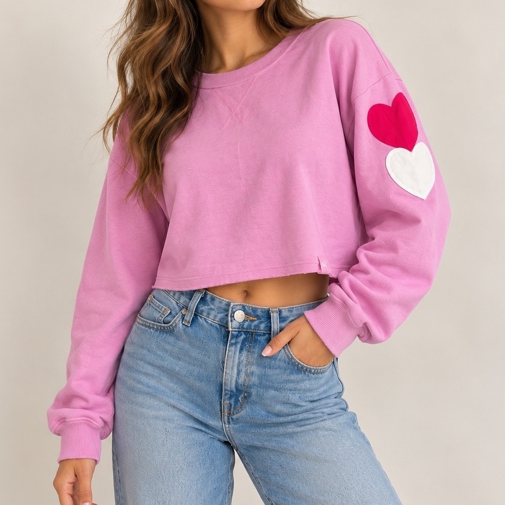 Joy Lab Pink Cropped Heart Sleeve Sweatshirt NWT Medium